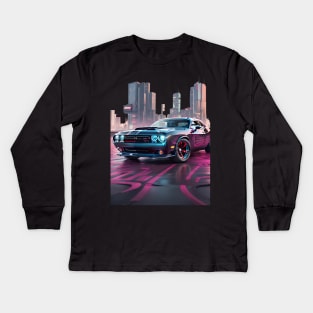 Dodge Challenger Cyberpunk Kids Long Sleeve T-Shirt